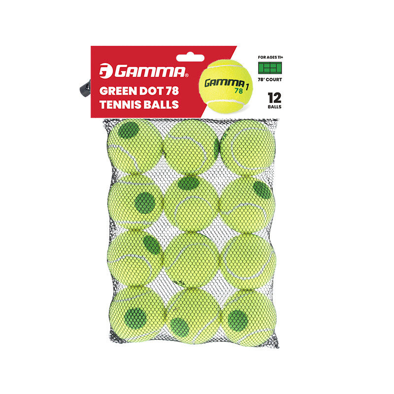 Gamma 78 Green Dot Tennis Balls (Bag 12x) vid-40609585201239 @size_OS ^color_YEL